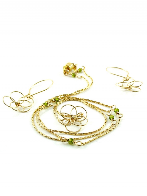 Set necklace and earrings by Ichiban - Flower Power Olivine