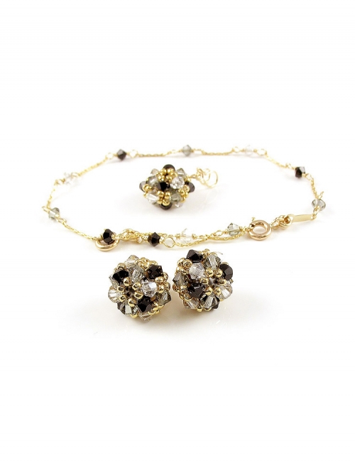 Set bracelet, stud earrings and pendant by Ichiban - Daisies Black Diamond