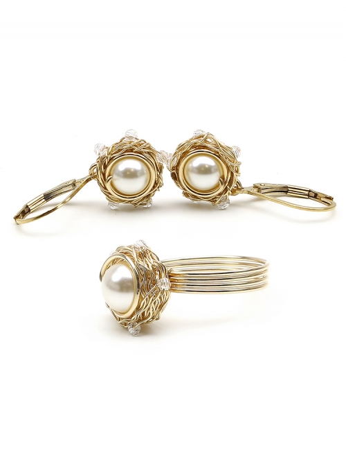 Sweet Cream set - ring and leverback earrings
