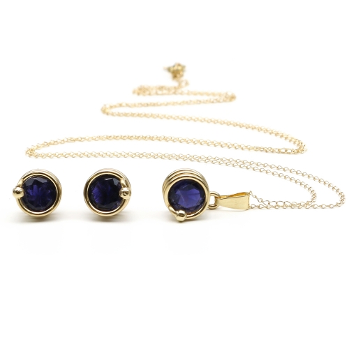 Set pendant and stud earrings by Ichiban - Busted Deluxe Iolite 14k Yellow Gold