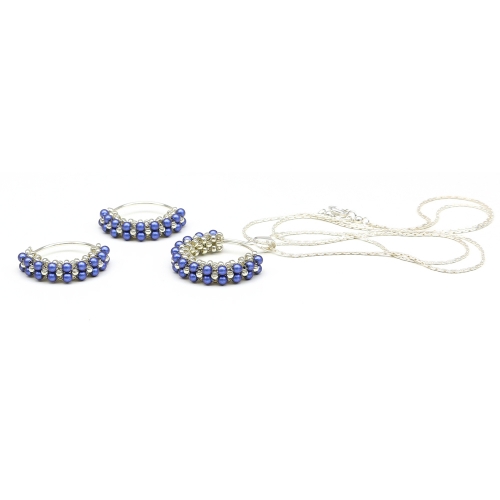 Set pendant and earrings by Ichiban - Primetime Pearls Iridescent Dark Blue 925 Silver