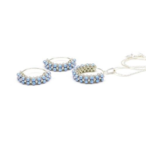 Set pandantiv si cercei, Ichiban - Primetime Pearls Iridescent Light Blue AG925