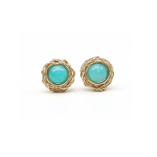 14K Yellow gold stud earrings by Ichiban - Sweet Amazonite Sweet Amazonite