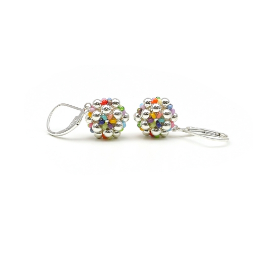 Leverback earrings by Ichiban - Silver Daisies Miyuki Multicolor AG925