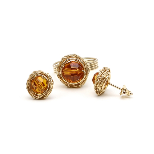 Set stud earrings and ring by Ichiban - Sweet Topaz