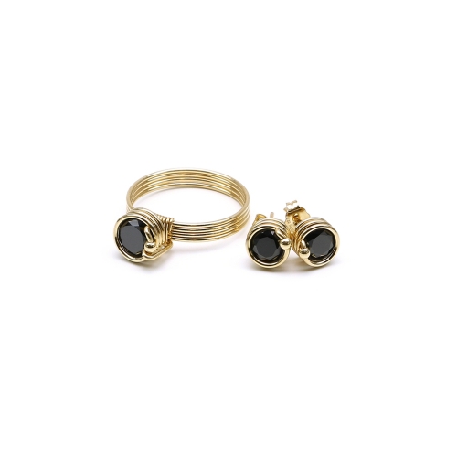Set ring  and stud earrings by Ichiban - Busted Black