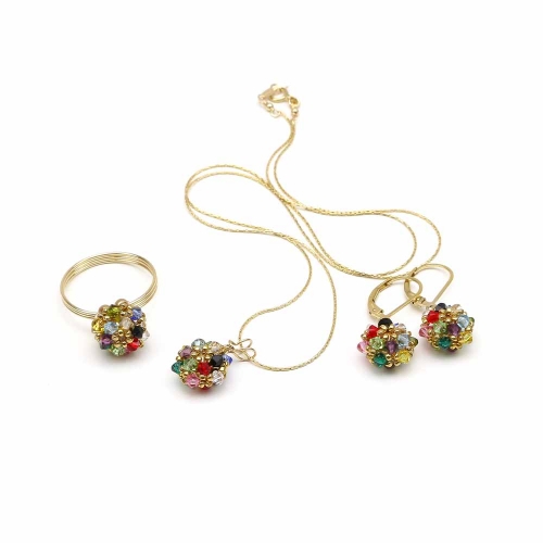 Set pendant, leverback earrings and ring by Ichiban - Daisies Multicolor