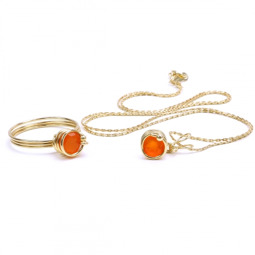 Set pendant and ring by Ichiban - Busted Gemstone Deluxe Carnelian