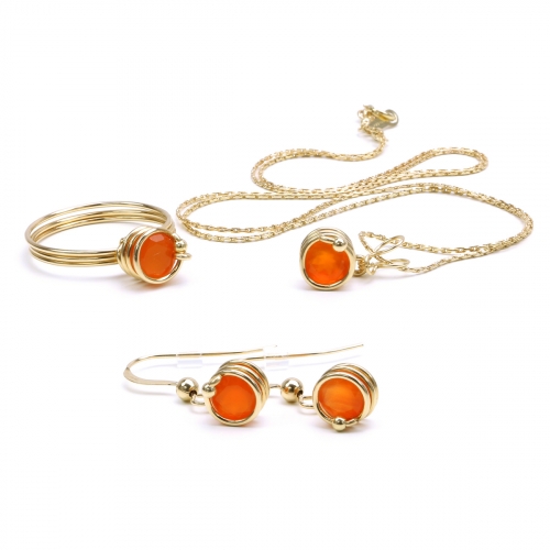 Set pendant, earrings and ring by Ichiban - Busted Gemstone Deluxe Carnelian