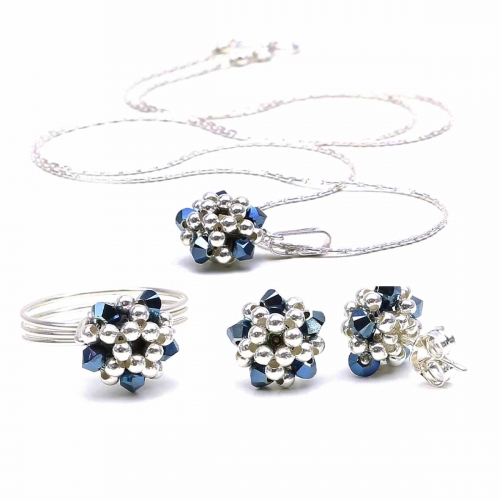 Set pendant, ring and stud earringsby Ichiban - Charm Blue 925 Silver