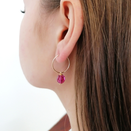 Earrings by Ichiban - Circle Crystal Fuchsia