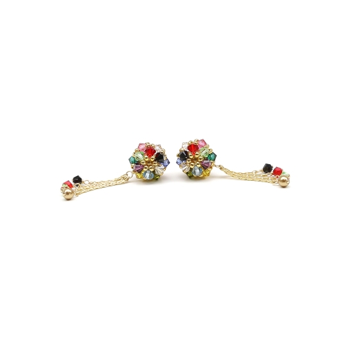 Ring and stud earrings with hanging chains set by Ichiban - Daisies Multicolor