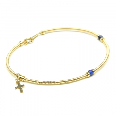 Gemstone bracelet  by Ichiban - Vogue Lapis Lazuli and cross charm