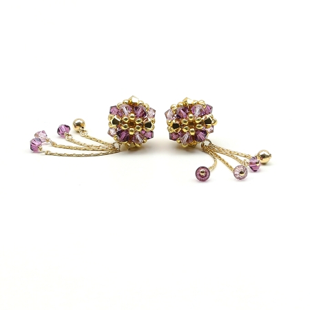 Stud earrings with hanging chains by Ichiban - Daisies Amethyst