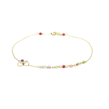 Women's Bracelet by Ichiban - Kitty Cat Mix Gems AU14K