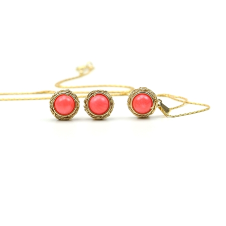 Set pendant and stud earrings by Ichiban - Sweet Bamboo Coral