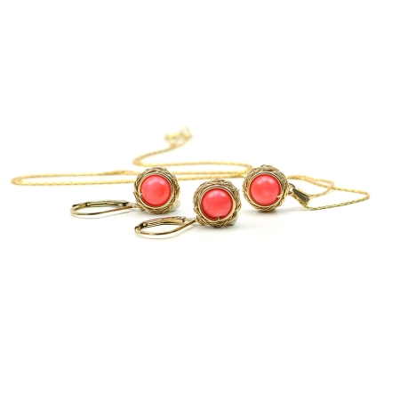 Set pandantiv si cercei cu tortite leverback, Ichiban - Sweet Bamboo Coral