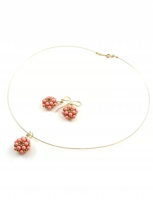Set colan si cercei cu tortite, Ichiban - Daisies Pink Coral - editie limitata