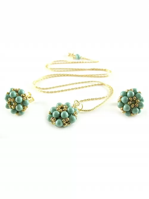 Set pendant and stud earrings by Ichiban - Daisies Jad
