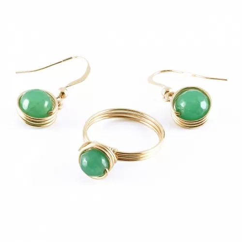 Set inel si cercei cu tortite, Ichiban - Busted Gemstone Aventurine 