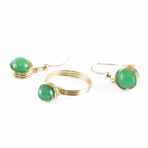 Set inel si cercei cu tortite, Ichiban - Busted Gemstone Aventurine 