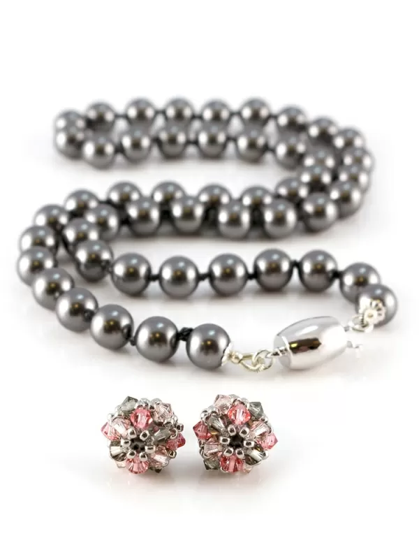 Set colier si cercei cu surub Ichiban - Desire Dark Grey 
