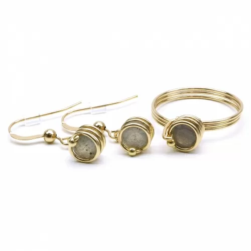 Set inel si cercei cu tortite, Ichiban - Busted Deluxe Labradorite