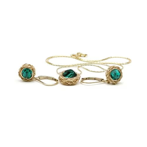 Set pandantiv si cercei cu tortite leverback, Ichiban - Sweet Emerald