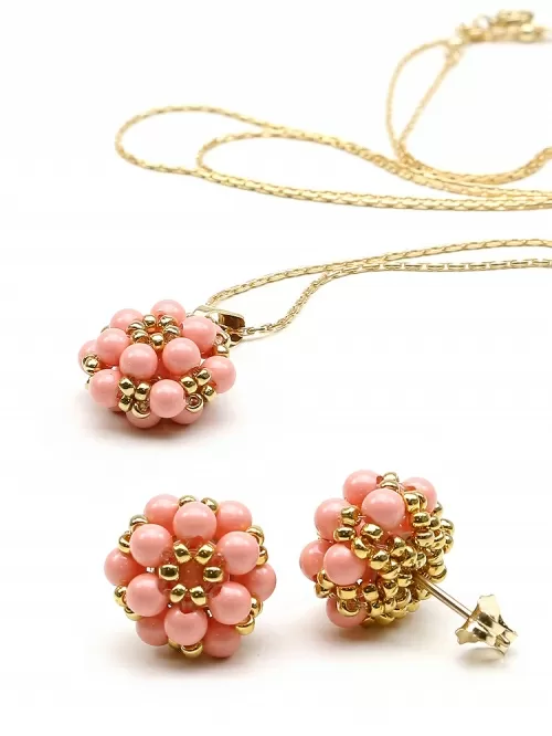 Daisies Pink Coral set - pandantiv si cercei surub