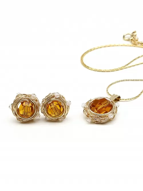 Set pandantiv si cercei cu surub, Ichiban - Sweet Topaz