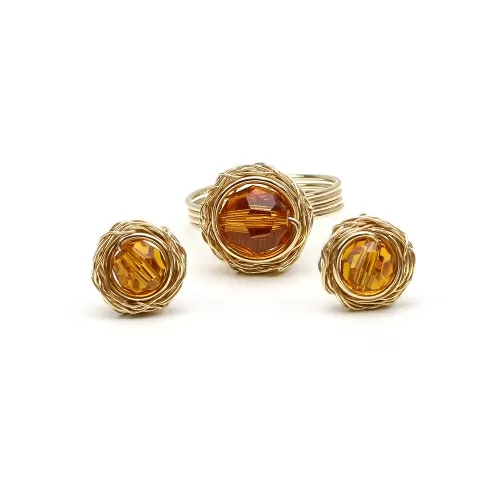 Set cercei cu surub si inel, Ichiban - Sweet Topaz