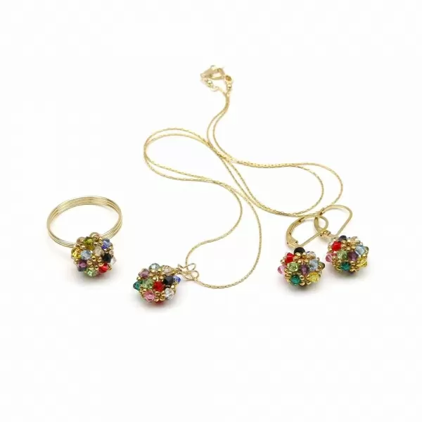 Set pendant, leverback earrings and ring by Ichiban - Daisies Multicolor