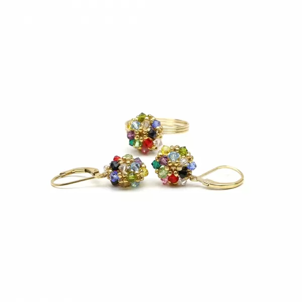 Set inel si cercei cu tortite leverback, Ichiban - Daisies Multicolor