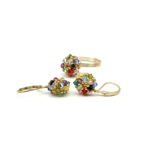 Set inel si cercei cu tortite leverback, Ichiban - Daisies Multicolor