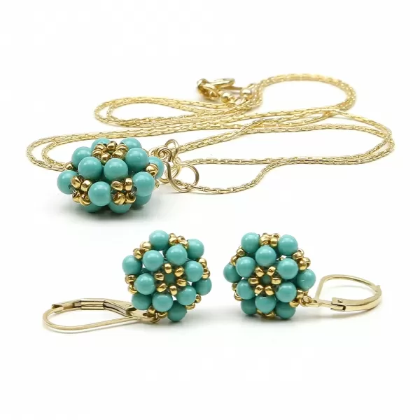 Set pandantiv si cercei cu tortite leverback, Ichiban - Daisies Jad - editie limitata