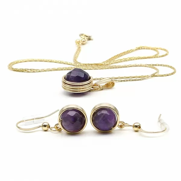 Set pandantiv si cercei cu tortite, Ichiban - Busted Gemstone Amethyst