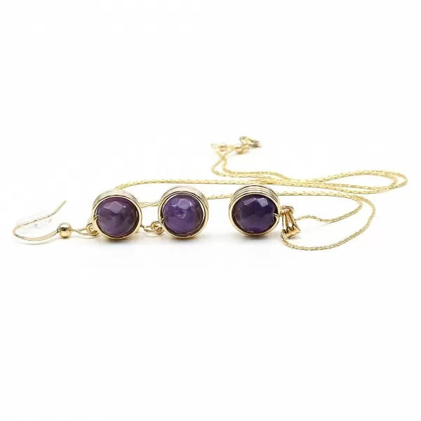 Set pandantiv si cercei cu tortite, Ichiban - Busted Gemstone Amethyst