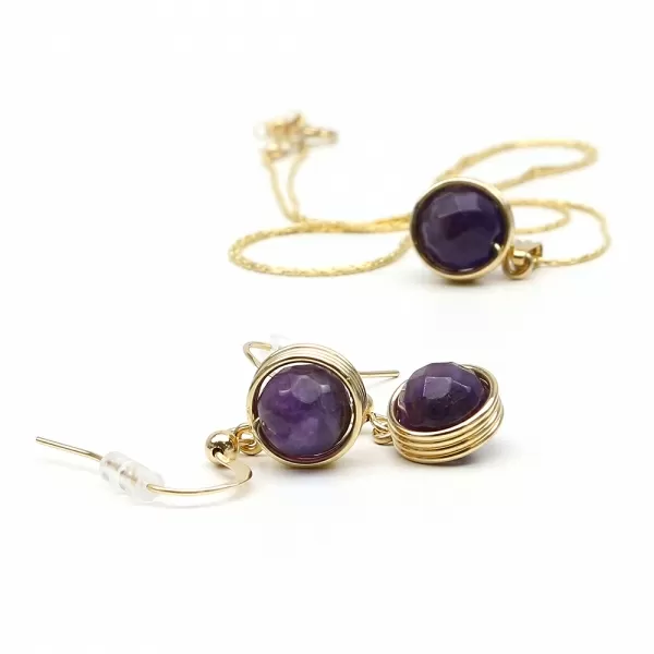 Set pandantiv si cercei cu tortite, Ichiban - Busted Gemstone Amethyst