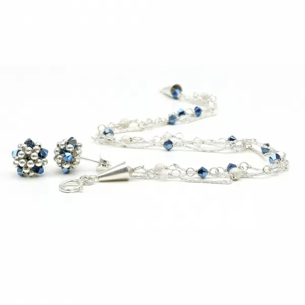 Set bratara si cercei cu surub, Ichiban - Charm Blue AG925