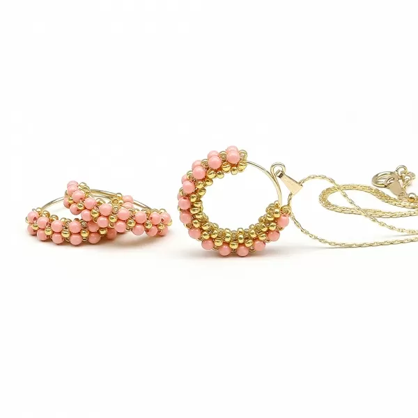 Set pandantiv si cercei, Ichiban - Primetime Pearls Pink Coral