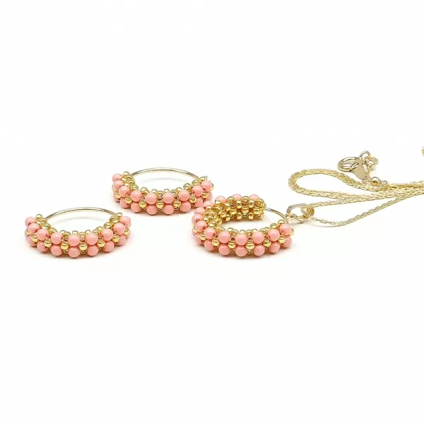Set pandantiv si cercei, Ichiban - Primetime Pearls Pink Coral