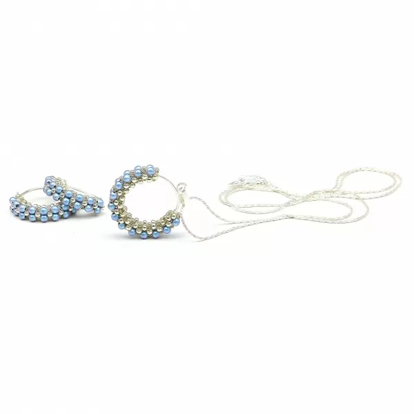 Set pandantiv si cercei, Ichiban - Primetime Pearls Iridescent Light Blue AG925