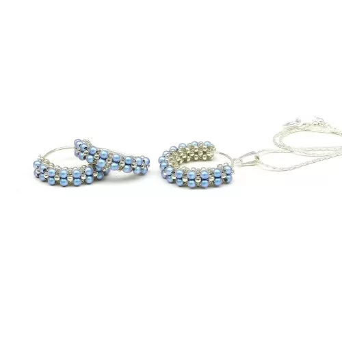 Set pandantiv si cercei, Ichiban - Primetime Pearls Iridescent Light Blue AG925