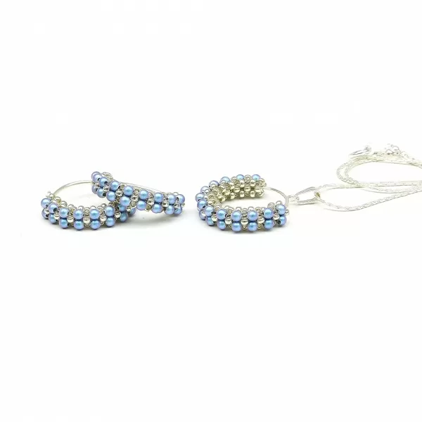 Set pandantiv si cercei, Ichiban - Primetime Pearls Iridescent Light Blue AG925