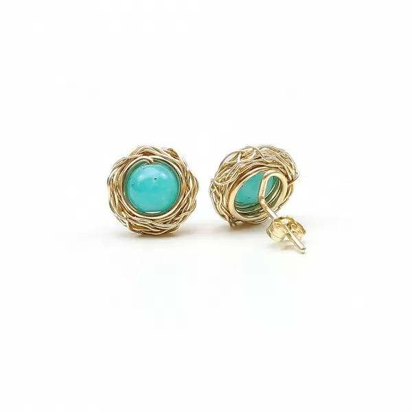 14K Yellow gold stud earrings by Ichiban - Sweet Amazonite Sweet Amazonite