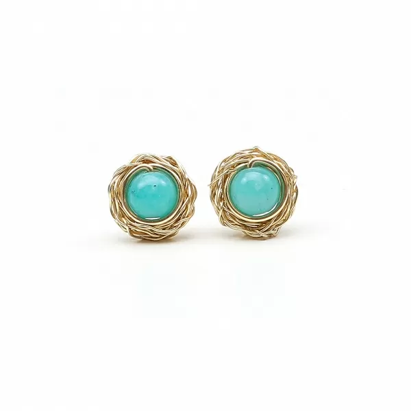 14K Yellow gold stud earrings by Ichiban - Sweet Amazonite Sweet Amazonite