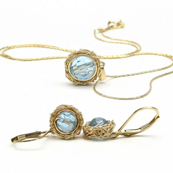 Set pandantiv si cercei cu tortite leverback, Ichiban - Sweet Aquamarine