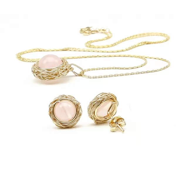 Set pandantiv si cercei cu surub, Ichiban - Sweet Quart Rose 