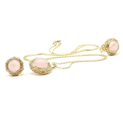 Set pandantiv si cercei cu surub, Ichiban - Sweet Quart Rose 