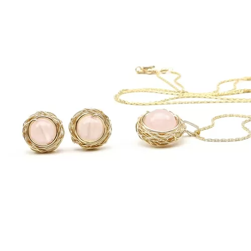 Set pandantiv si cercei cu surub, Ichiban - Sweet Quart Rose 